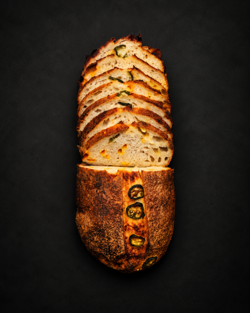 Sliced cheddar and jalapeño sourdough loaf – The Caliente Count