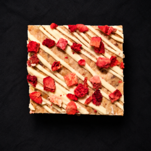 Strawberry, White Chocolate and Toasted Macadamia Sourdough Blondie - The Strawberry Shenanigans